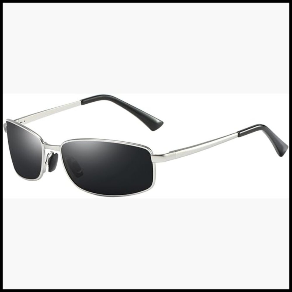 Wrap Polarized Sunglasses Rectangular Metal Frame… - image 1
